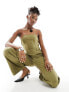 Фото #1 товара Extro & Vert bandeau wideleg jumpsuit in khaki