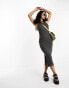 Фото #1 товара ONLY racer neck ribbed midi dress in charcoal