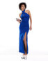 Vesper Tall halterneck keyhole detail thigh split maxi dress in cobalt