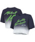 ფოტო #1 პროდუქტის Women's Threads DK Metcalf Navy, White Seattle Seahawks Drip-Dye Player Name and Number Tri-Blend Crop T-shirt