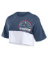 Women's Navy/White New England Patriots Boxy Color Split Cropped T-Shirt Синий, S - фото #3