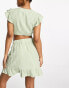 Фото #3 товара Vero Moda linen touch frill wrap mini skirt co-ord in green stripe