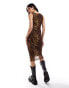 New Look mesh slash neck midi dress in leopard print