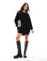 Фото #2 товара Miss Selfridge slash neck oversized knit mini dress in black