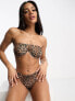 ASOS DESIGN mix and match rib bandeau monowire bikini top in leopard print