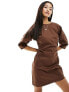 ASOS DESIGN pleated banana sleeve twill mini dress in chocolate