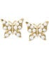 ფოტო #3 პროდუქტის EFFY® Freshwater Pearl (2 - 2-1/2mm) & Diamond Accent Butterfly Stud Earrings in 14k Gold
