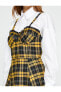 Korse Görünümlü Salopet Mini Elbise Kalp Yaka