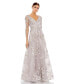 ფოტო #1 პროდუქტის Women's Appliqued Illusion Long Sleeve A Line Gown