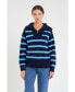 ფოტო #2 პროდუქტის Women's Striped Knit Zip Pullover Sweater