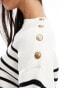 Bershka button detail jumper in ecru & black stripe Черный, S - EU 36 - фото #3