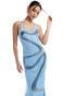 Фото #3 товара ASOS DESIGN embellished swirl detail mesh maxi dress in light blue