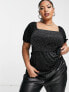 Фото #1 товара Simply Be velour ruched sleeve peplum top in black