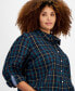 Фото #3 товара Plus Size Plaid Button-Front Shirt