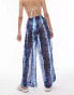 Фото #8 товара Topshop Petite batik print chiffon beach trouser in blue