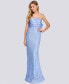 Фото #1 товара Juniors' Strapless Glitter-Lace Back-Bow Ball Gown, Created for Macy's