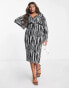 Фото #2 товара ASOS DESIGN Curve midi wrap dress with belt in mono abstract print