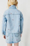 Denim overshirt with embroidered strawberries