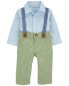 Фото #6 товара Baby 2-Piece Button-Front Bodysuit and Suspenders Pants Set 3M