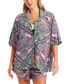 ფოტო #3 პროდუქტის Women's Button-Up Shirt & Smocked Shorts Set