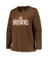 Фото #2 товара Women's Brown Cleveland Browns Plus Size Foiled Play Long Sleeve T-shirt