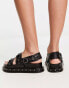 ASOS DESIGN – Focused – Flache Ledersandalen in Schwarz mit Nietenverzierung