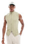 ASOS DESIGN muscle fit knitted sleeveless zip through in khaki rib