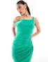 Фото #3 товара ASOS DESIGN twist one shoulder mesh midi dress in green