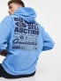 ASOS DESIGN – Oversize-Kapuzenpullover in Blau mit Skate-Textdruck am Rücken