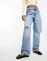 Фото #1 товара Mango low rise relaxed jeans with rips in mid blue