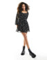 Hollister floral long sleeve dress in black with sweetheart neckline Цветочный принт, 2XS - фото #4