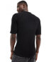 ASOS DESIGN lightweight knitted rib button through polo in black