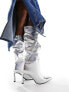 Bershka knee high boots in silver metallic