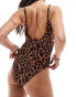 ASOS DESIGN Adrienne square neck skinny strap swimsuit in oversized animal