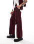 ASOS DESIGN smart wide leg trousers with front pleats in burgundy