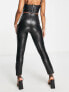 Фото #3 товара Miss Selfridge diamonte trim faux leather skinny trouser in black