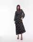 Topshop gathered bust midi dress in mono spot jacquard