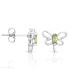 Фото #2 товара Sterling Silver White Gold Plated with Peridot Tourmaline Gemstone Butterfly Stud Earrings