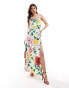 Hope & Ivy satin cami maxi dress with thigh spit in light base floral