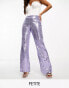 Collective the Label Petite exclusive sequin wide leg trousers in pewter