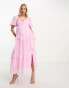 ASOS DESIGN Maternity open back lace insert dobby maxi tea dress in light pink