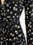 Фото #3 товара ASOS DESIGN long sleeve collared midi wrap dress in black floral ditsy print