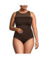 Фото #1 товара Plus Size Chlorine Resistant Smoothing Control Mesh High Neck One Piece Swimsuit