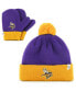 ფოტო #1 პროდუქტის Infant Unisex '47 Purple, Gold Minnesota Vikings Bam Bam Cuffed Knit Hat with Pom and Mittens Set