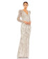 ფოტო #1 პროდუქტის Women's Embellished Puff Sleeve V Neck Gown