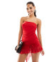 Missyempire exclusive mesh bandeau asymmetric ruffle hem with corsage mini dress in red Красный, UK 16 - фото #2