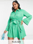 In The Style Plus x Billie Faiers exclusive shirt dress with belt detail in green