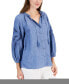 Petite 100% Linen Open-Embroidery Tassel-Tie Top, Created for Macy's