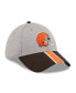 ფოტო #4 პროდუქტის Men's Heather Gray, Brown Cleveland Browns Striped 39THIRTY Flex Hat