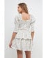 Women's Lace Trim Floral Print Smocked Sleeve Mini Dress